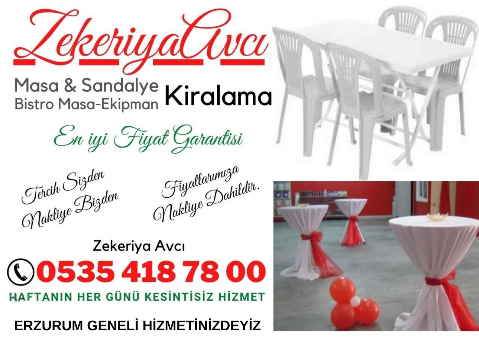 Yakutiye Masa Sandalye Kiralama